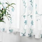 Floral Embroidery Sheer Curtains Blue 95 Inches Long, Window Treatments Rod Pocket Drapes for Living room, Bedroom, Semi Crinkle Voile Curtain Panels for Yard, Patio, Villa, Parlor, Set of 2, 52"x95".