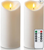 Amagic 4” x 9” Large Outdoor Waterproof Flameless Candles with Remote, Battery Operated Candles with Timer, Flickering Fake LED Pillar Candle for Patio Yard Porch Decor, Ivory White, Set of 2