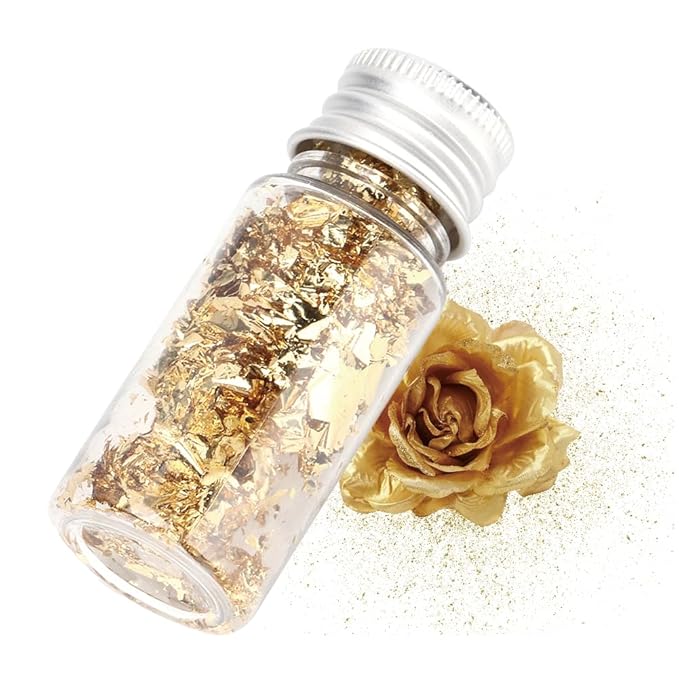 Lwuey Decorating Flakes, Gold Leaf Cake Decoration Flake Goldlen Toppers Gilding Foil Decor Imitation Metallic Decorative Drink Cooking Chocolates Cakes Drinks Dessert Cupcake Makeup 2PCS
