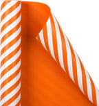 WRAPAHOLIC Reversible Wrapping Paper - Mini Roll - 17 Inch x 33 Feet - Orange and Stripes Design for Birthday, Wedding, Baby Shower, Holiday