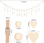 Hanging Photo Display Room Wall Decor, Boho Collage Picture Frame Christmas Cards Holder with 9 Wood Clips and 6 Wooden Hearts Tags, Xmas Card Display for Bedroom, Office, Nursery, Dorm Decor, 2 Pack