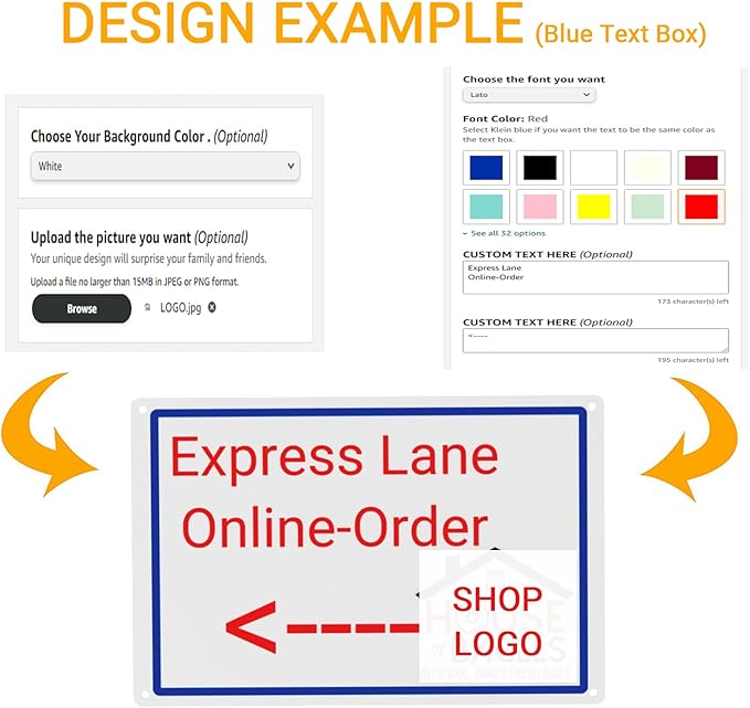 Custom Signs Outdoor Metal Sign - 12 x 8 Customized Personalized Aluminum Signs for Office, Home, Business, Decor, Custom Road Signs, Rust-Proof Sign (Blue Text Box), 12x8 inches