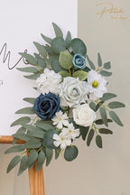 Faux Flower Swag Set of 2 for Wedding Welcome Signs Floral Swag Wedding Reception Ceremony Signs Decor (A-White Blue)