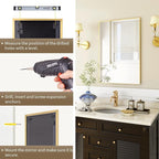 BEAUTYPEAK Wall Mirror 26" x 38" Rectangle Mirror with Aluminum Alloy Frame Hanging Mirror, Gold