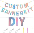 TaoBary 112 Pcs DIY Letter Kit Glitter Customizable Banner Letters Include 107 Letters and Numbers 3 Rope and 2 Needles for Birthday Halloween Christmas Wedding Valentine Party Decor(Holographic)