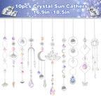 Sun Catchers, 10 Pcs Crystal Suncatcher Prism Hanging Kit with Chain Rainbow Maker Crystals Balls Pendants Ornaments for Indoor Window Outdoor Garden Backyard Patio Car Mirror Christmas Tree Decor