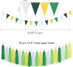 Yellow Green White Party Decorations - 30pcs Tissue Pom Poms Streamers,Spring Summer Wedding Engagement Tassel Garland Banner,Graduation Birthday Baby Bridal Shower Decor Ouruola