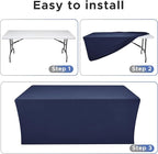 Nasitos Fitted Table Covers Stretch Spandex - 72 x 30 Inch - 4 Pack Navy Rectangle Table Clothes for 6 Foot Folding Tables, Wrinkle Resistant Tablecloths for Parties, Trade Show, Craft Show, Birthday