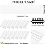 12 Pack White Satin Table Runner 12 x 108 inch Long Premium Smooth Table Runner for Wedding, Banquets, Birthday, Party, Graduation, Engagements,Table Runners fit Rectangle and Round Table