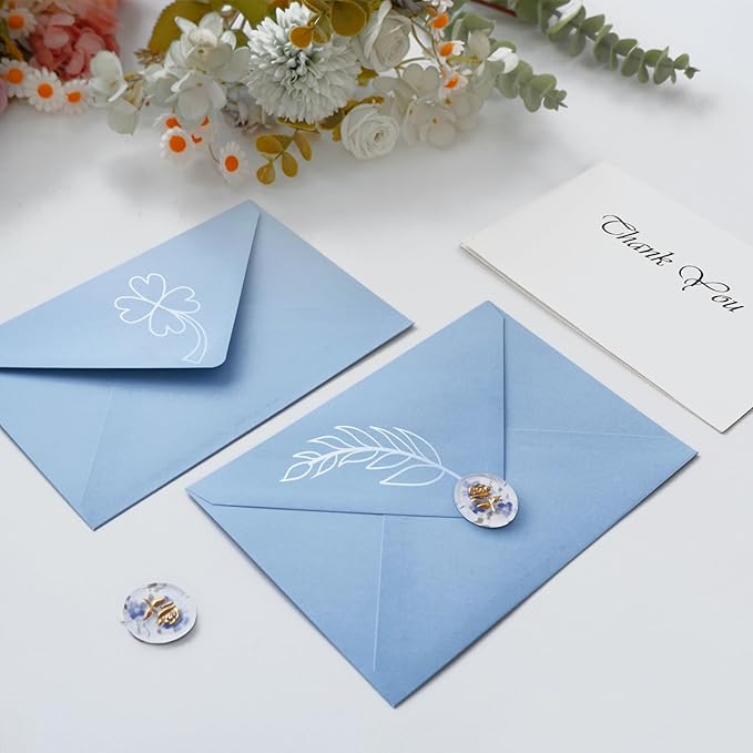50 Pack 5x7 Envelopes Letter Size, Blue A7 Envelopes Self Seal for Wedding Invitation, Envelope 5.4x7.6 for Greeting Cards, Photos, Baby Shower, Graduation, Thank You Cards, Announcements