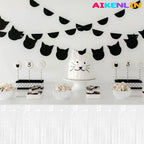 6 Pack 29x108 Inch Metallic Foil Fringe Tinsel Table Skirts Banner for Rectangle Tables Streamer Garland Curtains Backdrop for Wedding, Birthday, Parade Floats Party Decoration(White)