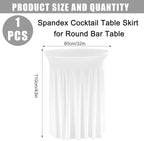 Fivenl Spandex Cocktail Table Skirt 32"x 43" White Stretch Cocktail Table Cover, Washable Round High Top Tablecloth for Bar, Wedding, Party, Events (White)