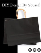 qiqee 50-Packs Black Paper Gift Bags with Handles Bulk 12.6"x4.3"x10" Wide Large Size Party Favor Bags Multiple Uses