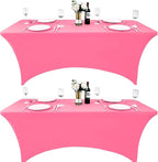 2-Pack 4ft Spandex Table Covers for Rectangular Folding Tables - Wrinkle Resistant Stretch Tight Table Cloths - Ultimate Fitted Table Protector for Parties, Banquet, and Wedding