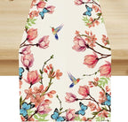 Spring Floral Bird Table Runner, Watercolor Pink Flower Plants Nature Butterfly Table Runner for Kitchen Dinner Living Room Home Party, 13x90 Inch