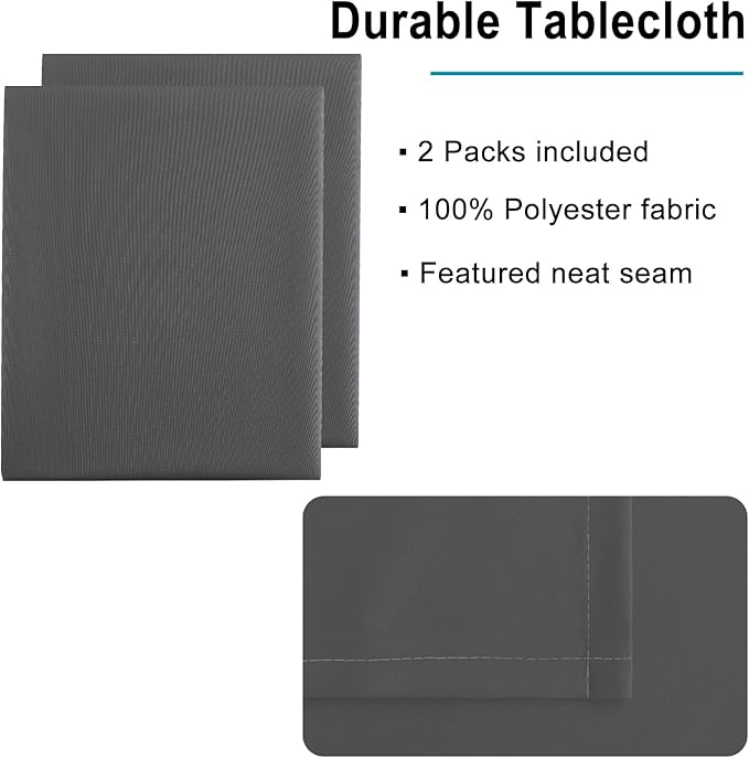 Hiasan 2 Pieces Rectangle Tablecloth - Waterproof and Spillproof Dining Room Washable Polyester Table Cloth for Dining Room, 60 x 120 Inch, Grey