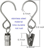 Stainless Steel S Hooks Curtain Clips, 50 Pack Hanging Party Lights Clips, Hangers Gutter Photo, Art Craft Display, 3 Inch Long, Silver