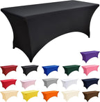 2-Pack 8ft Black Spandex Table Covers for Rectangle Folding Tables - Washable Elastic Tablecloth - Ultimate Fitted Table Protector for Birthday Parties, Trade Shows, Banquet