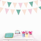 32Ft Pink Green Gingham Camp Bride Banner Green Pink Plaid Checkered Fabric Triangle Flag Pennant Garland Streamers for Camping Bachelorette Glamping Baby Shower Wedding Birthday Party Decorations