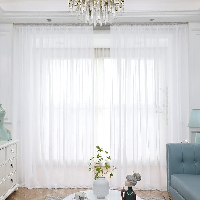 Window Ivory Sheer Curtains 60 Inches Width 72 Inches Long 2 Panels Sheer Curtains Clear Curtains Basic Rod Pocket Panel for Home/Living Room/Bedroom/Kids Room