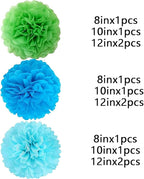 We Moment Green Blue Light Blue Paper Pom Poms Paper Flowers Decorations for Green Blue Birthday Party Decoration Ceiling Wall Hanging Tissue Flowers Decorations 12pcs 3 Colors