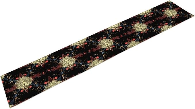 Boho Moon Lion Table Runner, Chinese Fish Phase of The Moon Sun Moon Table Runner for Kitchen Dining Table Home Party,13x108 Inch Black Red