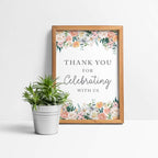 Andaz Press Extra Large Wedding Easel Board Party Sign, 12x18-inch, Peach Coral Floral Flowers Roses on White, Thank You for Celebrating With Us, 1-Pack