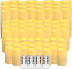 pliadvbu Flameless LED Candles 72 Pack, Outdoor Realistic Waterproof Votive Candles with 4 Remote Control and Timer for Halloween Wedding Festival Decor, (H 4" 5" 6" x D 2.2")
