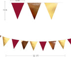 Fall Party Decorations Maroon Gold Brown Metallic Fabric Triangle Pennant Banner Burgundy Flag Bunting Garland for Autumn Thanksgiving Wedding Birthday Bridal Shower Engagement Graduation Garnet Party