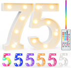 Pooqla 75th Birthday Decorations for Her Him, 35 Colors LED Light Up Numbers with Remote, Multicolor Marquee Numbers 75 Sign for Party Backdrop 75th Birthday Gift, Lighted Number 75