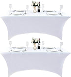 2-Pack 4ft White Spandex Table Covers for Rectangular Folding Tables - Wrinkle Resistant Stretch Tight Table Cloths - Ultimate Fitted Table Protector for Parties, Banquet, and Wedding