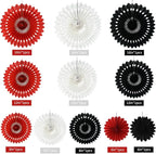 BEISHIDA Red Black White Hanging Honeycomb Round Paper Fans Decoration Tissue Paper Fan Garland for Birthday Christmas Wedding Party Supplies（11packs）