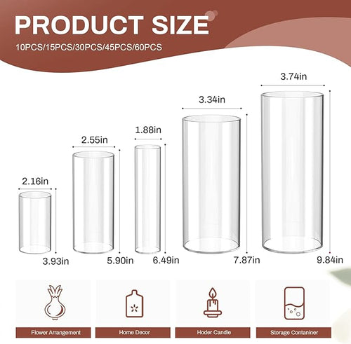 15 Pack Glass Cylinder Vase for Centerpieces, Clear Flower Glass Vases for Wedding Decorations, Hurricane Floating Candle, Holder for Table Centerpiece Wedding Home Décor