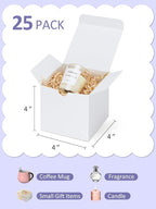 Eupako Gift Boxes 4x4x4 25 Pack White Kraft Paper Box with Lids Party Favor Boxes for Bridesmaids Proposal, Crafting, Cupcake, Wedding, Christmas