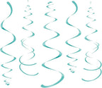 WEVEN Teal Party Hanging Swirl Decorations Plastic Streamer for Ceiling, Pack of 28