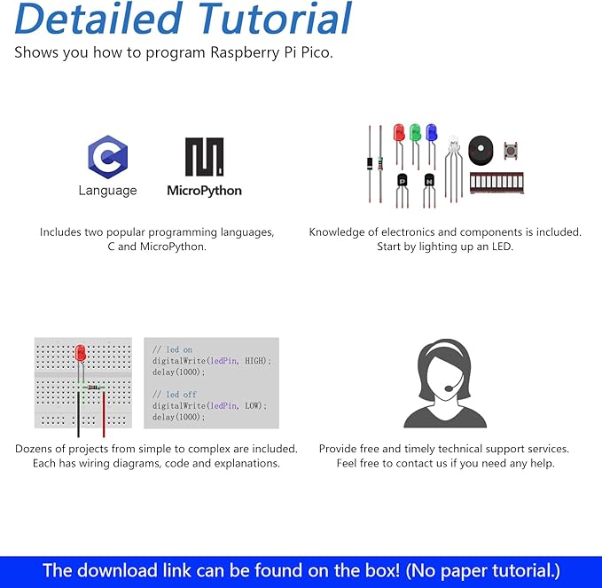 Freenove Basic Starter Kit for Raspberry Pi Pico (Included), Dual-core Arm Cortex-M0+ Microcontroller, 386-Page Detailed Tutorial, 142 Items, 55 Projects, Python C Code