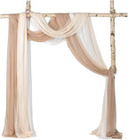Lvydec 3 Panels Wedding Arch Draping Fabric, 30" x 20ft Mixed Color Chiffon Fabric Drapery Sheer Backdrop Curtain for Wedding Ceremony Party Decoration (Elegant Neutral)