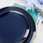 Liacere 150PCS Blue Plastic Plates - Gold Plastic Silverware with Blue Handle - Navy Disposable Plates Include 30 Guests Plates,Forks,Spoons,Knives for Wedding & Party & Halloween