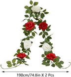 Artificial Rose Garlands Red Rose Vines Leaves Banners Hanging Floral Garland Fake Rose Flower Vine Wall Decorations