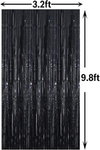 GOER 3.2 ft x 9.8 ft Metallic Tinsel Foil Fringe Curtains Party Photo Backdrop Party Streamers for Halloween,Birthday,Graduation,New Year Eve Decorations Wedding Decor (5 Packs,Black)