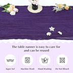 Purple Cheesecloth Table Runner -21*120Inch Long Boho Wedding Table Decor, Rustic Gauze Fabric Runner for Bridal Showers, Baby Showers & Parties (Sheer, Lightweight, Wrinkled Design)