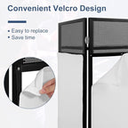 LUCKUP Portable DJ Booth 41"L x 20"W DJ Facade with White & Black Scrim, Foldable DJ Table Station with Adjustable Feet for Party, Black Metal Frame