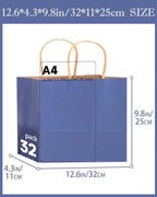 qiqee 100PCS Large Gift Bag with Handles Bulk 13"x4.5"x10" Gift Bags Kraft Deep Blue Multiple Uses (32x11x25cm,Wide Large)