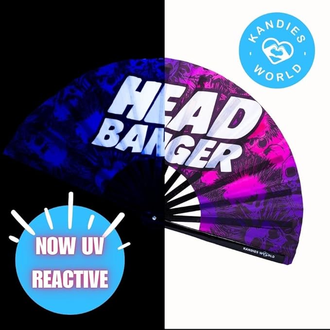 Kandies World Custom Festival Folding Hand Fan - Unique Designs, Made of Bamboo, Clacking Sound, Lightweight - Perfect Rave and Festival Accessory!