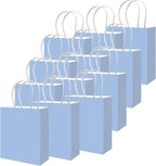 qiqee 50-Packs Gift Bag with Handles Bulk Light Blue Paper Bags Multiple Uses (8.3"x3"x6" Small Size)
