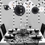 Cheerland Black White Party Decorations Hanging Paper Fans Garland Kit Gothic Decor Wedding Decoration Halloween Birthday Backdrop Baby Shower Goth Casino Emo Spooky Haunted House Party Supplies