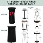 Cocktail Table Covers - 2 Pack 24"x 43" Black Cocktail Table Tablecloth with Natural Wavy Round Skirt for Bar Wedding Party Banquet