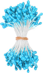 150-Pack Flower Stamens for Crafts, 5mm Double Heads Artificial Pearl Floral Pistil Mini Flower Pollens Stamens for DIY Making/Wedding/Scrapbook Decoration [Peacock Blue]