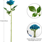 Teal Artificial Rose 10pcs Open Flower Bouquet Faux Rose Stems Turquoise Blue Roses for Wedding Arrangement, Bridal Bouquet, Centerpiece, Fake Faux Silk Flowers
