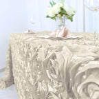Efavormart 90"x132" Wholesale Rectangle Table Cover Ivory Grandiose Rosette 3D Satin Tablecloth for Wedding Party Event Decoration